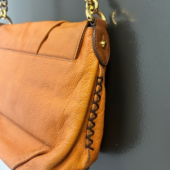 MCM Tan Leather Crossbody Bag with Elegant Chain Strap GUC minor stain bottom - Picture 12 of 16